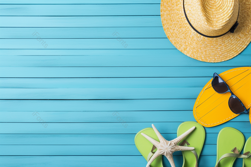 夏日清凉太阳镜帽子凉拖鞋假日绿色背景摄影图,高清,摄影图,摄影图片,图片大全,摄影图免费下载